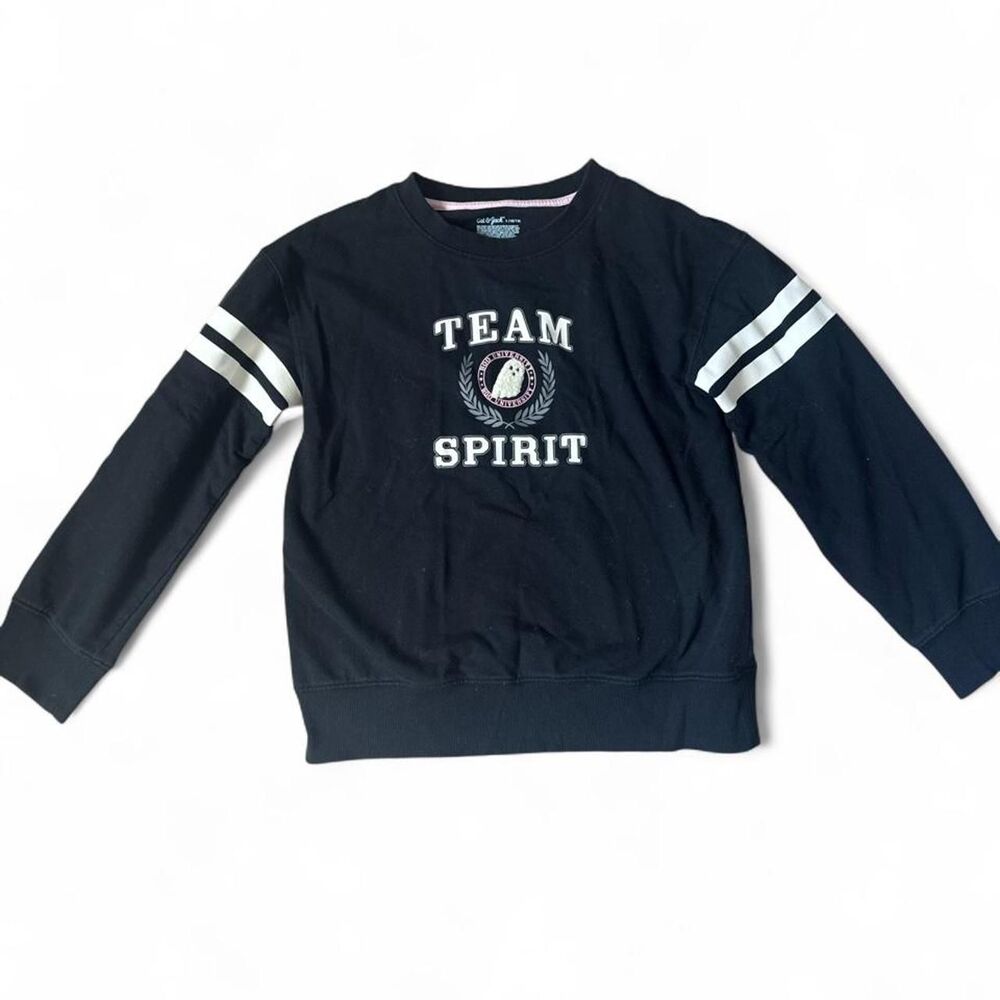 Cat & Jack Girls Team Spirit Black Crewneck Sweatshirt Size L 10/12 Halloween